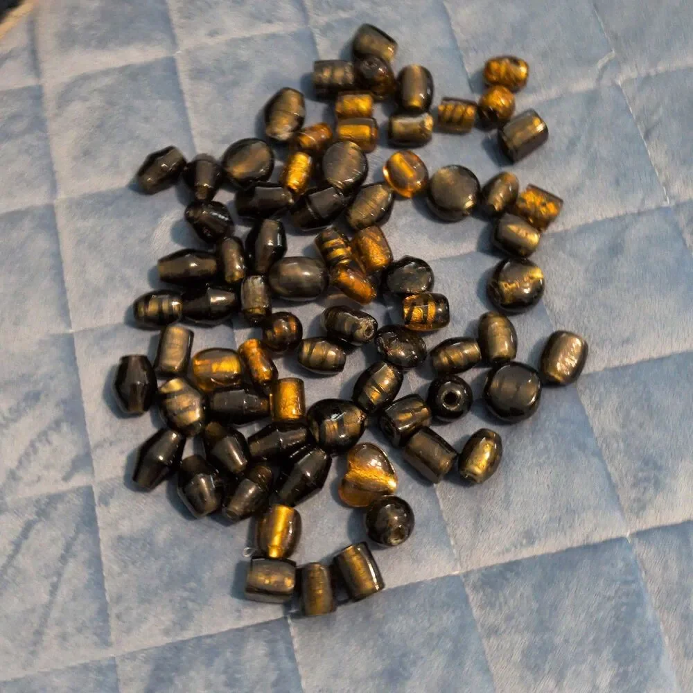 Vintage Mixed Tiger's Eye & Amber Glass Bead Destash Lot – Large Hole Barrel...
